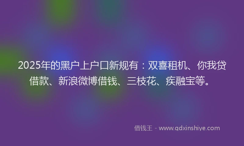 2025年的黑户上户口新规有：双喜租机、你我贷借款、新浪微博借钱、三枝花、疾融宝等。