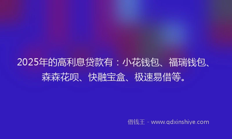 2025年的高利息贷款有：小花钱包、福瑞钱包、森森花呗、快融宝盒、极速易借等。