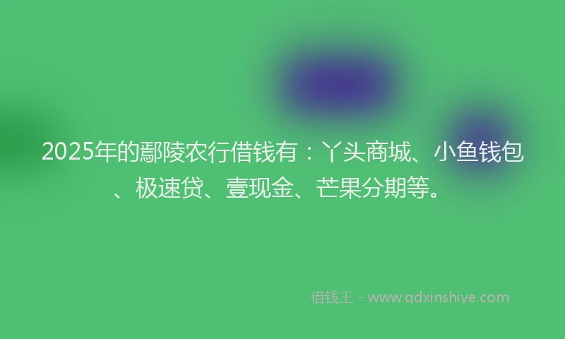 2025年的鄢陵农行借钱有：丫头商城、小鱼钱包、极速贷、壹现金、芒果分期等。