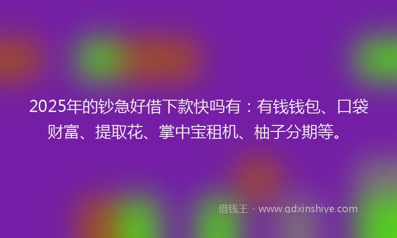2025年的钞急好借下款快吗有：有钱钱包、口袋财富、提取花、掌中宝租机、柚子分期等。
