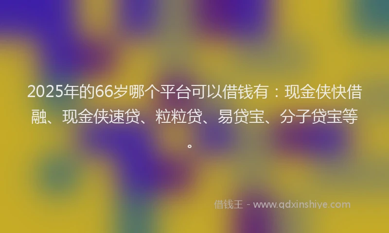 2025年的66岁哪个平台可以借钱有：现金侠快借融、现金侠速贷、粒粒贷、易贷宝、分子贷宝等。