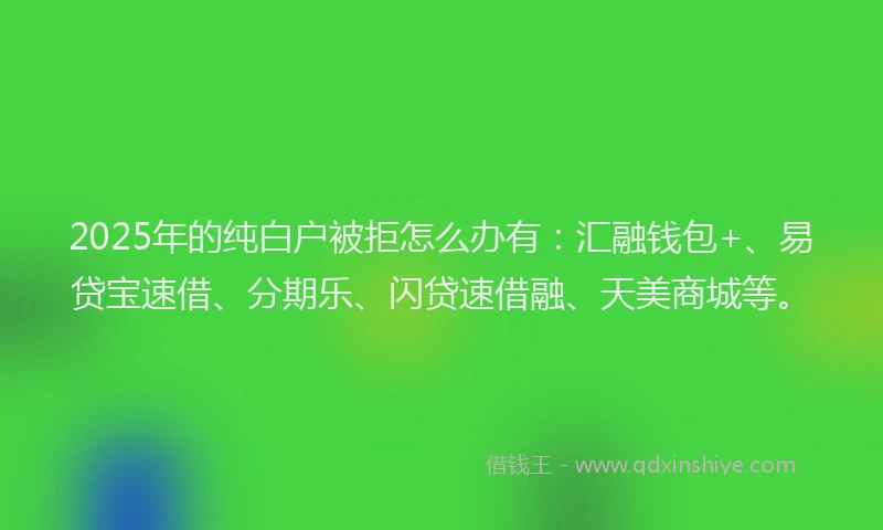 2025年的纯白户被拒怎么办有：汇融钱包+、易贷宝速借、分期乐、闪贷速借融、天美商城等。