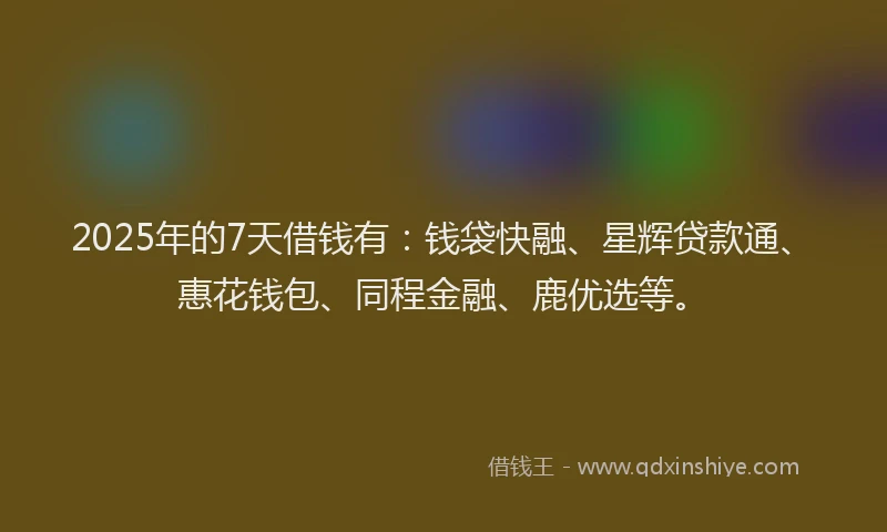 2025年的7天借钱有：钱袋快融、星辉贷款通、惠花钱包、同程金融、鹿优选等。