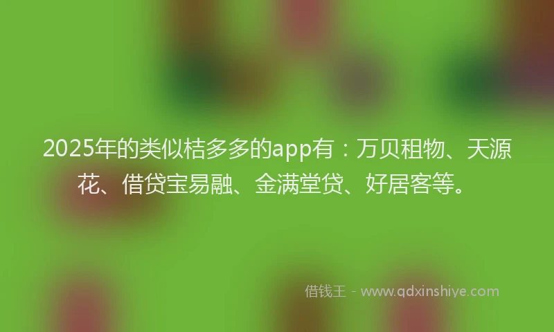 2025年的类似桔多多的app有：万贝租物、天源花、借贷宝易融、金满堂贷、好居客等。