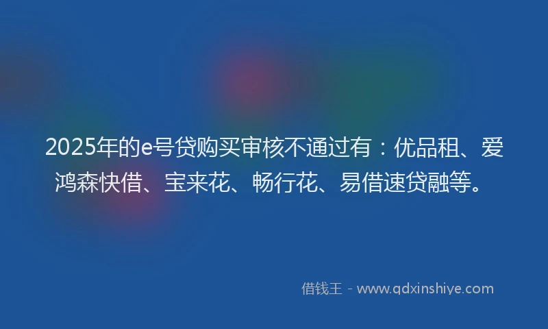 2025年的e号贷购买审核不通过有：优品租、爱鸿森快借、宝来花、畅行花、易借速贷融等。
