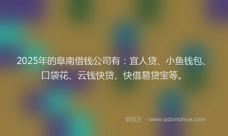 2025年的阜南借钱公司有：宜人贷、小鱼钱包、口袋花、云钱快贷、快借易贷宝等。