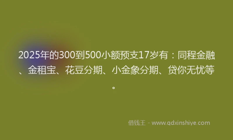 2025年的300到500小额预支17岁有：同程金融、金租宝、花豆分期、小金象分期、贷你无忧等。