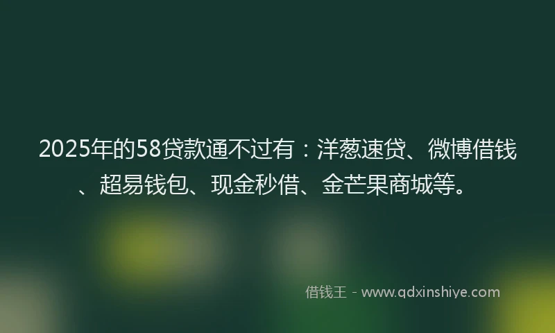 2025年的58贷款通不过有：洋葱速贷、微博借钱、超易钱包、现金秒借、金芒果商城等。