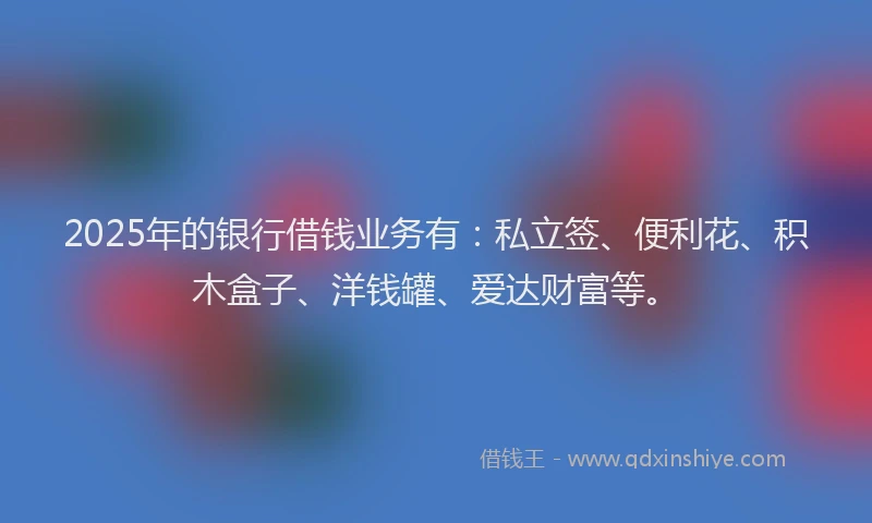 2025年的银行借钱业务有：私立签、便利花、积木盒子、洋钱罐、爱达财富等。