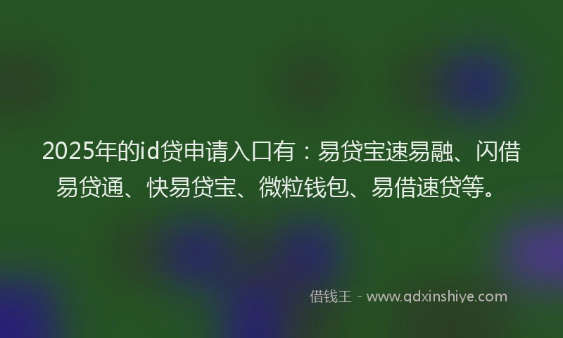 2025年的id贷申请入口有：易贷宝速易融、闪借易贷通、快易贷宝、微粒钱包、易借速贷等。