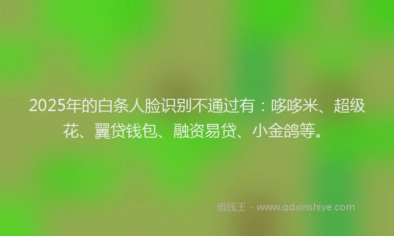 2025年的白条人脸识别不通过有：哆哆米、超级花、翼贷钱包、融资易贷、小金鸽等。