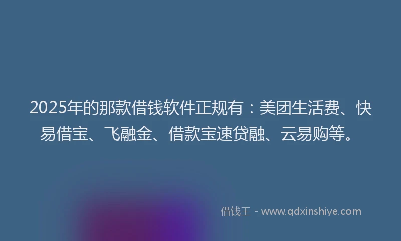 2025年的那款借钱软件正规有：美团生活费、快易借宝、飞融金、借款宝速贷融、云易购等。