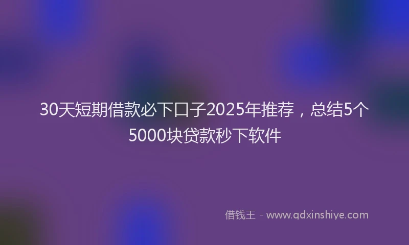 30天短期借款必下口子2025年推荐，总结5个5000块贷款秒下软件