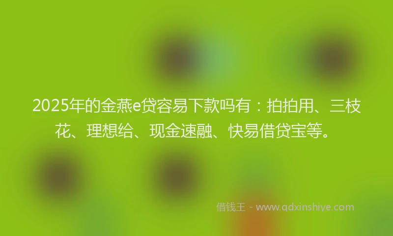 2025年的金燕e贷容易下款吗有：拍拍用、三枝花、理想给、现金速融、快易借贷宝等。