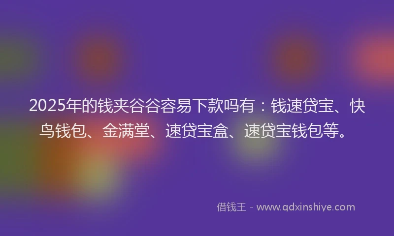 2025年的钱夹谷谷容易下款吗有：钱速贷宝、快鸟钱包、金满堂、速贷宝盒、速贷宝钱包等。