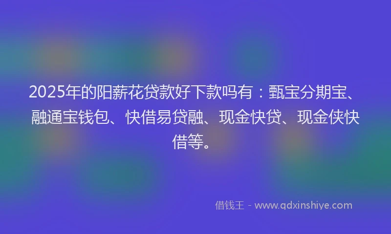 2025年的阳薪花贷款好下款吗有：甄宝分期宝、融通宝钱包、快借易贷融、现金快贷、现金侠快借等。