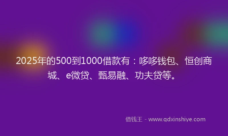 2025年的500到1000借款有：哆哆钱包、恒创商城、e微贷、甄易融、功夫贷等。