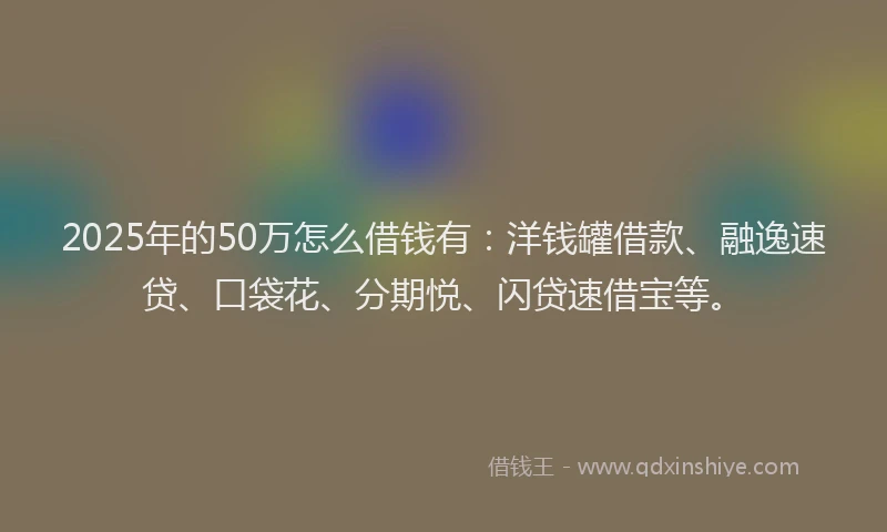 2025年的50万怎么借钱有：洋钱罐借款、融逸速贷、口袋花、分期悦、闪贷速借宝等。