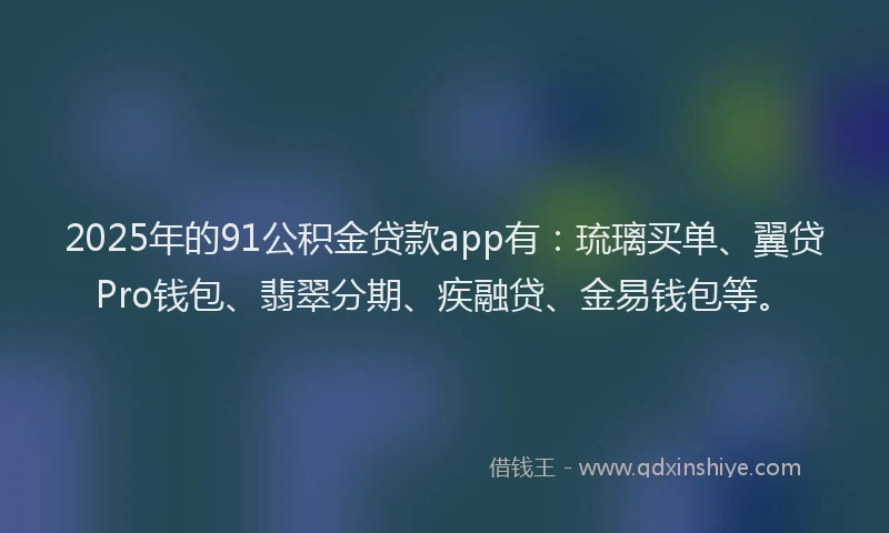 2025年的91公积金贷款app有：琉璃买单、翼贷Pro钱包、翡翠分期、疾融贷、金易钱包等。