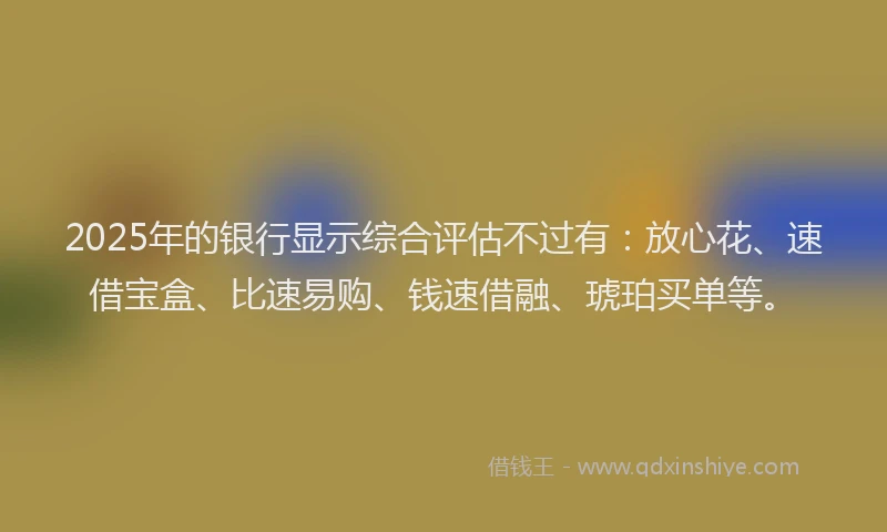 2025年的银行显示综合评估不过有：放心花、速借宝盒、比速易购、钱速借融、琥珀买单等。