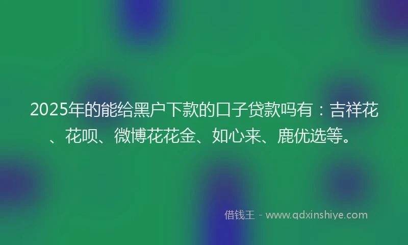2025年的能给黑户下款的口子贷款吗有：吉祥花、花呗、微博花花金、如心来、鹿优选等。
