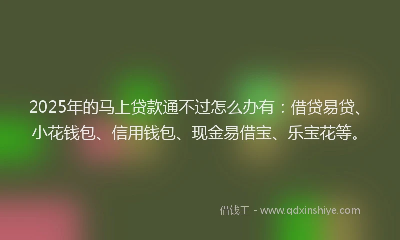 2025年的马上贷款通不过怎么办有：借贷易贷、小花钱包、信用钱包、现金易借宝、乐宝花等。