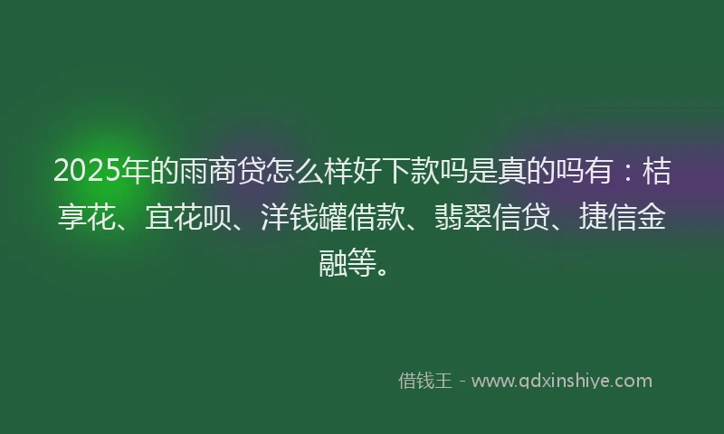 2025年的雨商贷怎么样好下款吗是真的吗有：桔享花、宜花呗、洋钱罐借款、翡翠信贷、捷信金融等。