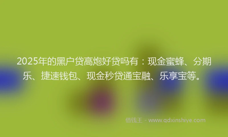 2025年的黑户贷高炮好贷吗有：现金蜜蜂、分期乐、捷速钱包、现金秒贷通宝融、乐享宝等。