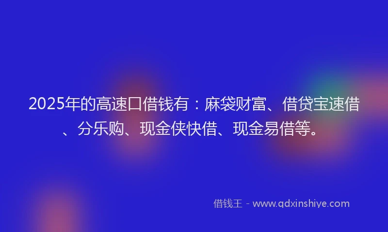 2025年的高速口借钱有：麻袋财富、借贷宝速借、分乐购、现金侠快借、现金易借等。