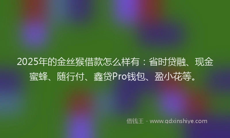 2025年的金丝猴借款怎么样有：省时贷融、现金蜜蜂、随行付、鑫贷Pro钱包、盈小花等。