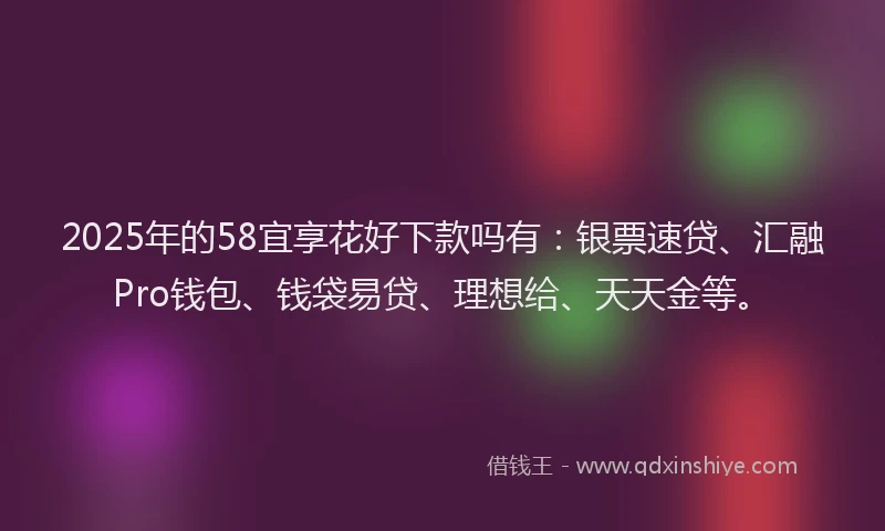 2025年的58宜享花好下款吗有：银票速贷、汇融Pro钱包、钱袋易贷、理想给、天天金等。