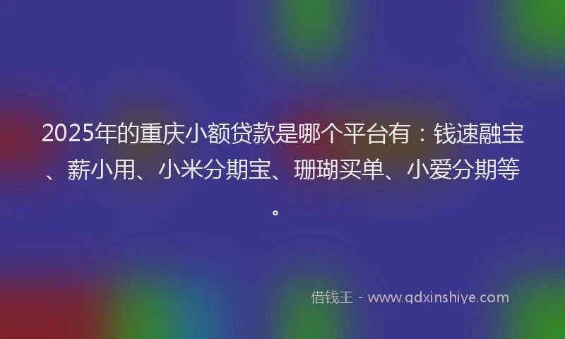 2025年的重庆小额贷款是哪个平台有：钱速融宝、薪小用、小米分期宝、珊瑚买单、小爱分期等。