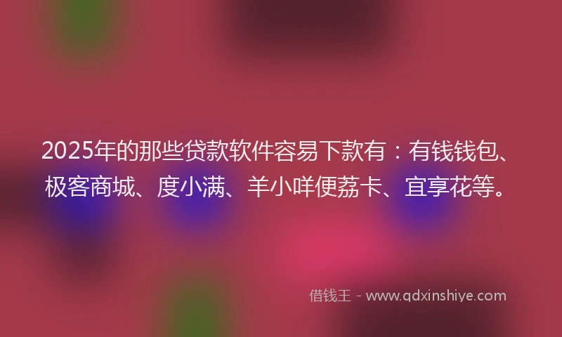 2025年的那些贷款软件容易下款有：有钱钱包、极客商城、度小满、羊小咩便荔卡、宜享花等。