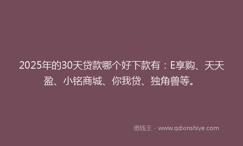 2025年的30天贷款哪个好下款有：E享购、天天盈、小铭商城、你我贷、独角兽等。