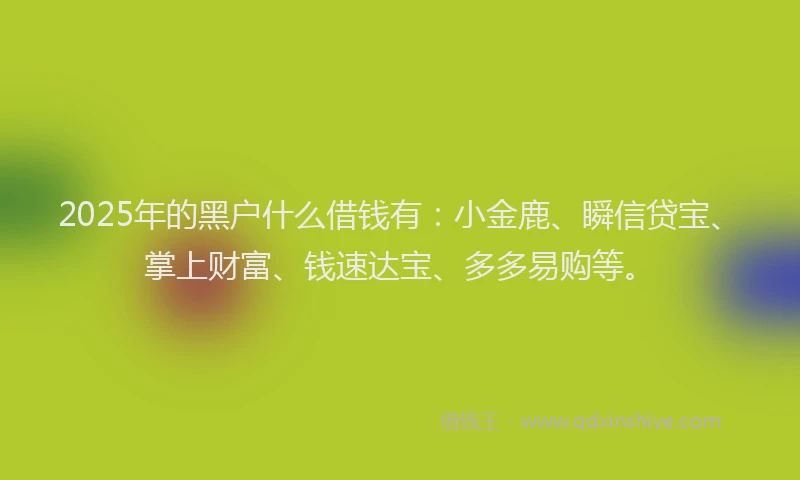 2025年的黑户什么借钱有：小金鹿、瞬信贷宝、掌上财富、钱速达宝、多多易购等。