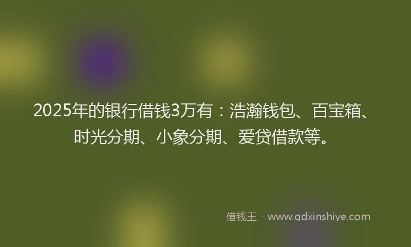 2025年的银行借钱3万有:浩瀚钱包、百宝箱、时光分期、小象分期、爱贷借款等。