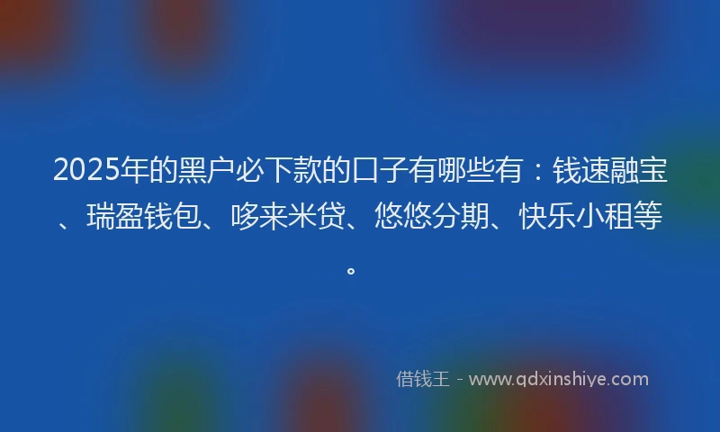 2025年的黑户必下款的口子有哪些有：钱速融宝、瑞盈钱包、哆来米贷、悠悠分期、快乐小租等。