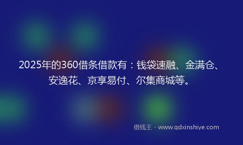 2025年的360借条借款有：钱袋速融、金满仓、安逸花、京享易付、尔集商城等。