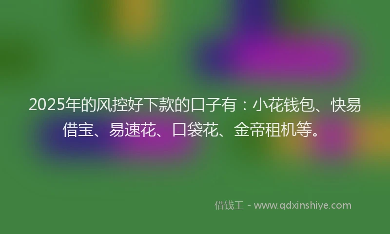 2025年的风控好下款的口子有：小花钱包、快易借宝、易速花、口袋花、金帝租机等。