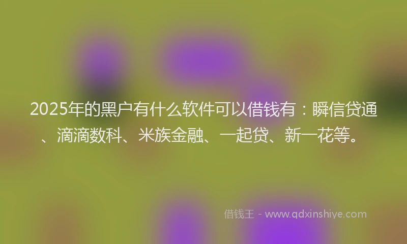 2025年的黑户有什么软件可以借钱有：瞬信贷通、滴滴数科、米族金融、一起贷、新一花等。