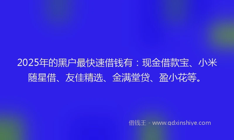 2025年的黑户最快速借钱有:现金借款宝、小米随星借、友佳精选、金满堂贷、盈小花等。