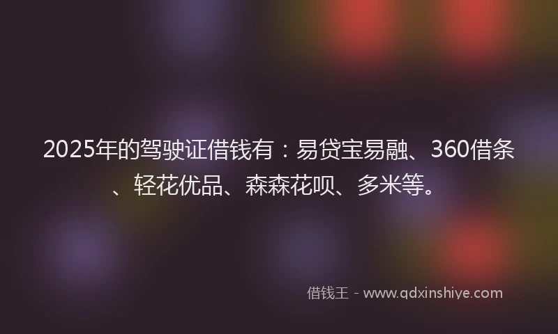 2025年的驾驶证借钱有:易贷宝易融、360借条、轻花优品、森森花呗、多米等。