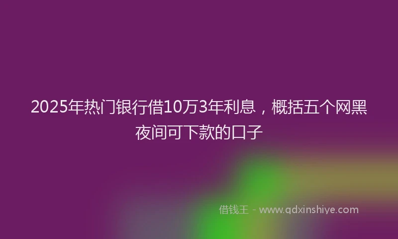 2025年热门银行借10万3年利息，概括五个网黑夜间可下款的口子