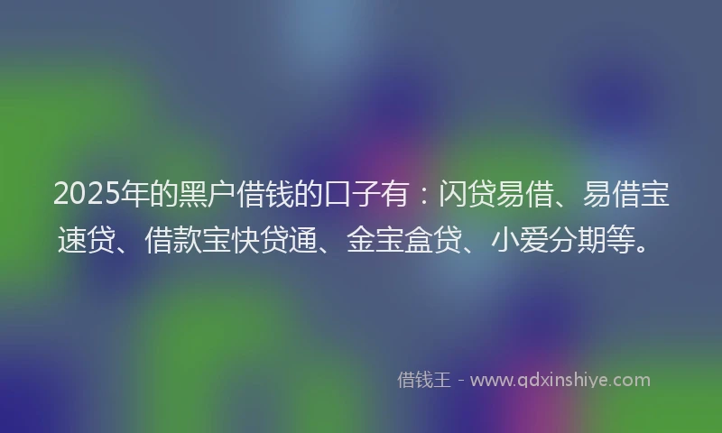 2025年的黑户借钱的口子有：闪贷易借、易借宝速贷、借款宝快贷通、金宝盒贷、小爱分期等。
