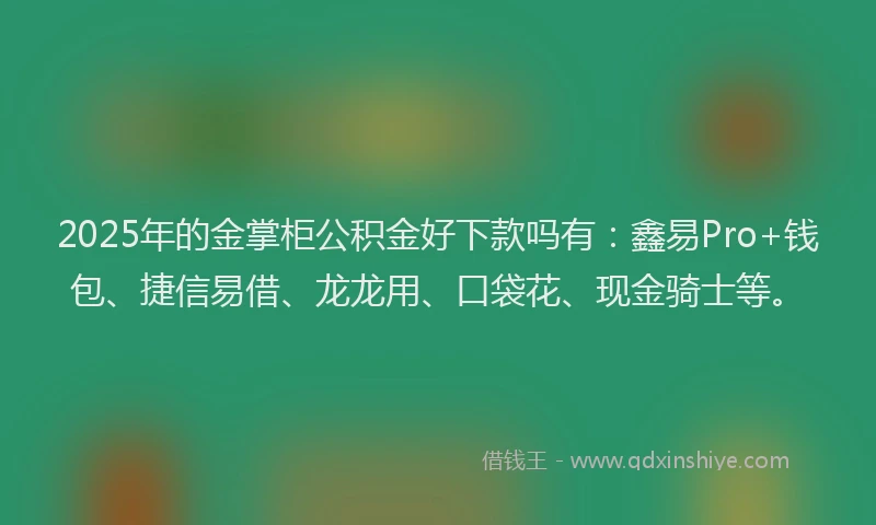 2025年的金掌柜公积金好下款吗有：鑫易Pro+钱包、捷信易借、龙龙用、口袋花、现金骑士等。