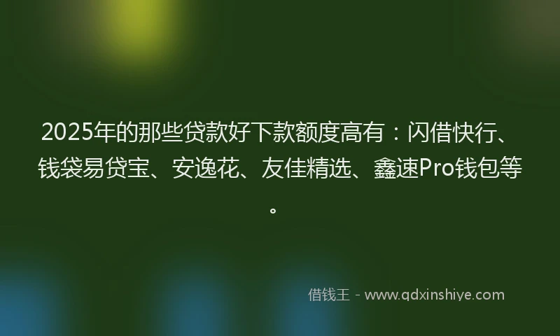 2025年的那些贷款好下款额度高有：闪借快行、钱袋易贷宝、安逸花、友佳精选、鑫速Pro钱包等。