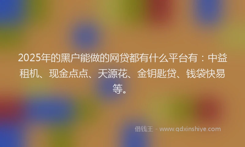 2025年的黑户能做的网贷都有什么平台有：中益租机、现金点点、天源花、金钥匙贷、钱袋快易等。