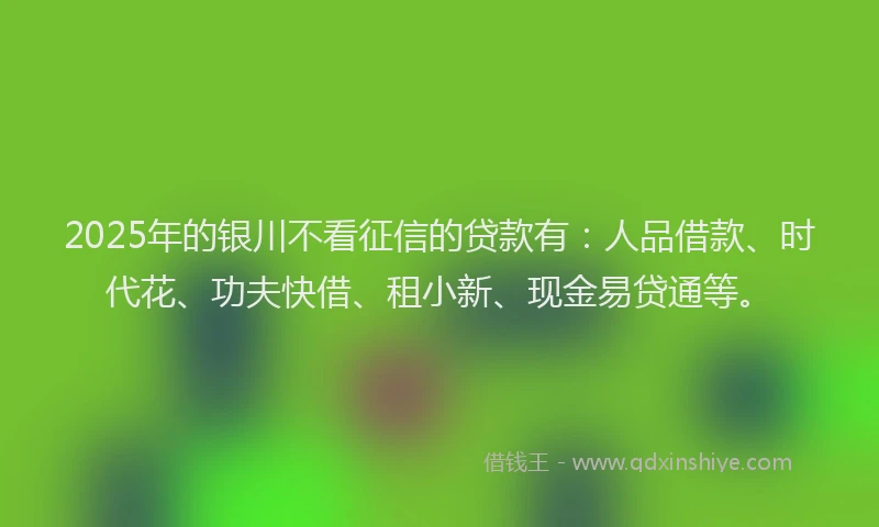 2025年的银川不看征信的贷款有：人品借款、时代花、功夫快借、租小新、现金易贷通等。