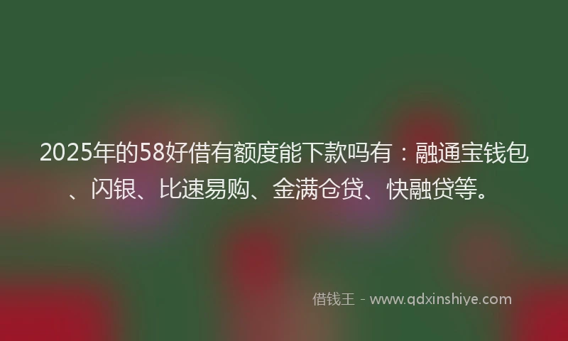 2025年的58好借有额度能下款吗有：融通宝钱包、闪银、比速易购、金满仓贷、快融贷等。