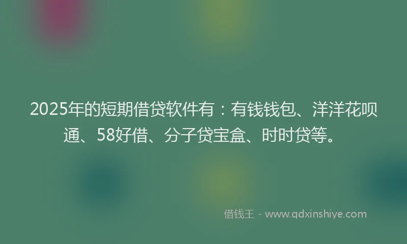 2025年的短期借贷软件有：有钱钱包、洋洋花呗通、58好借、分子贷宝盒、时时贷等。